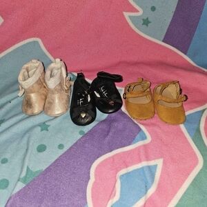 Adorable Baby Walker Shoe Trio - Gold, Black, Tan